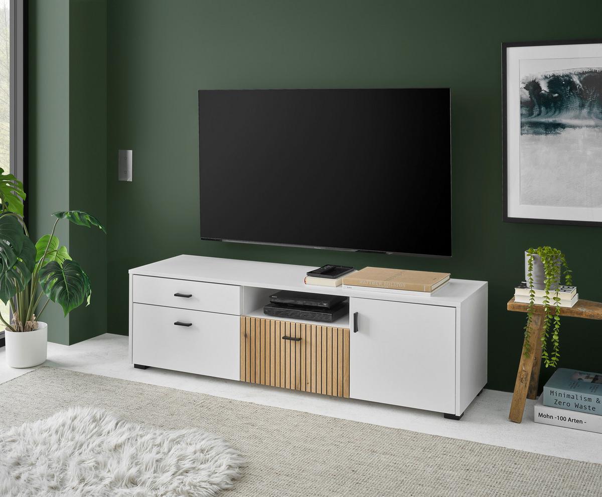 Lowboard Hudson Weiß/eichefarben B: 150 Cm - Eichefarben/Schwarz, Design, Holzwerkstoff (150/42/43,6cm) - MID.YOU