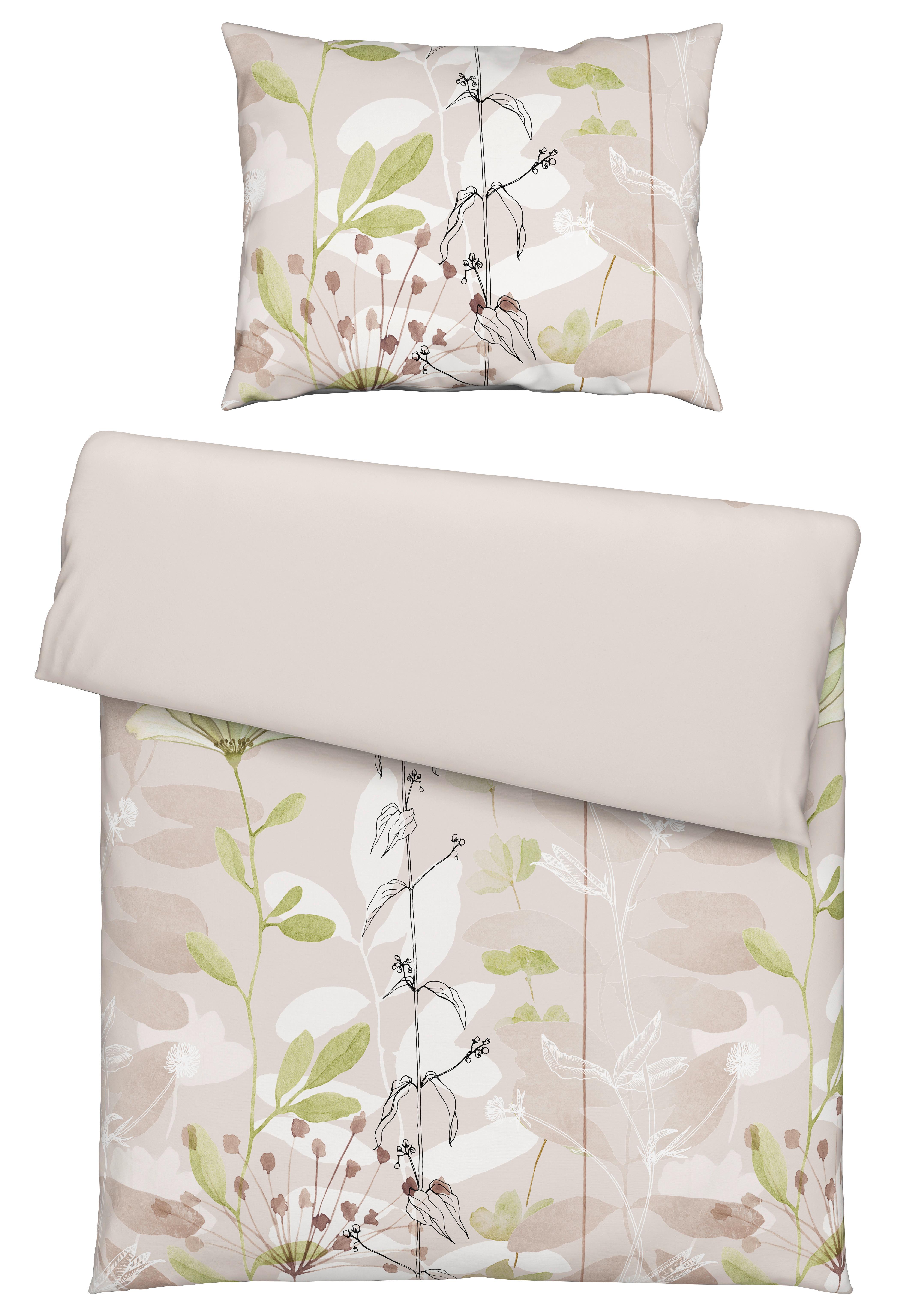 Posteľná bielizeň Loala, 70/90 140/200cm - zelená/béžová, Romantik / Landhaus, textil (140/200cm) - Mömax