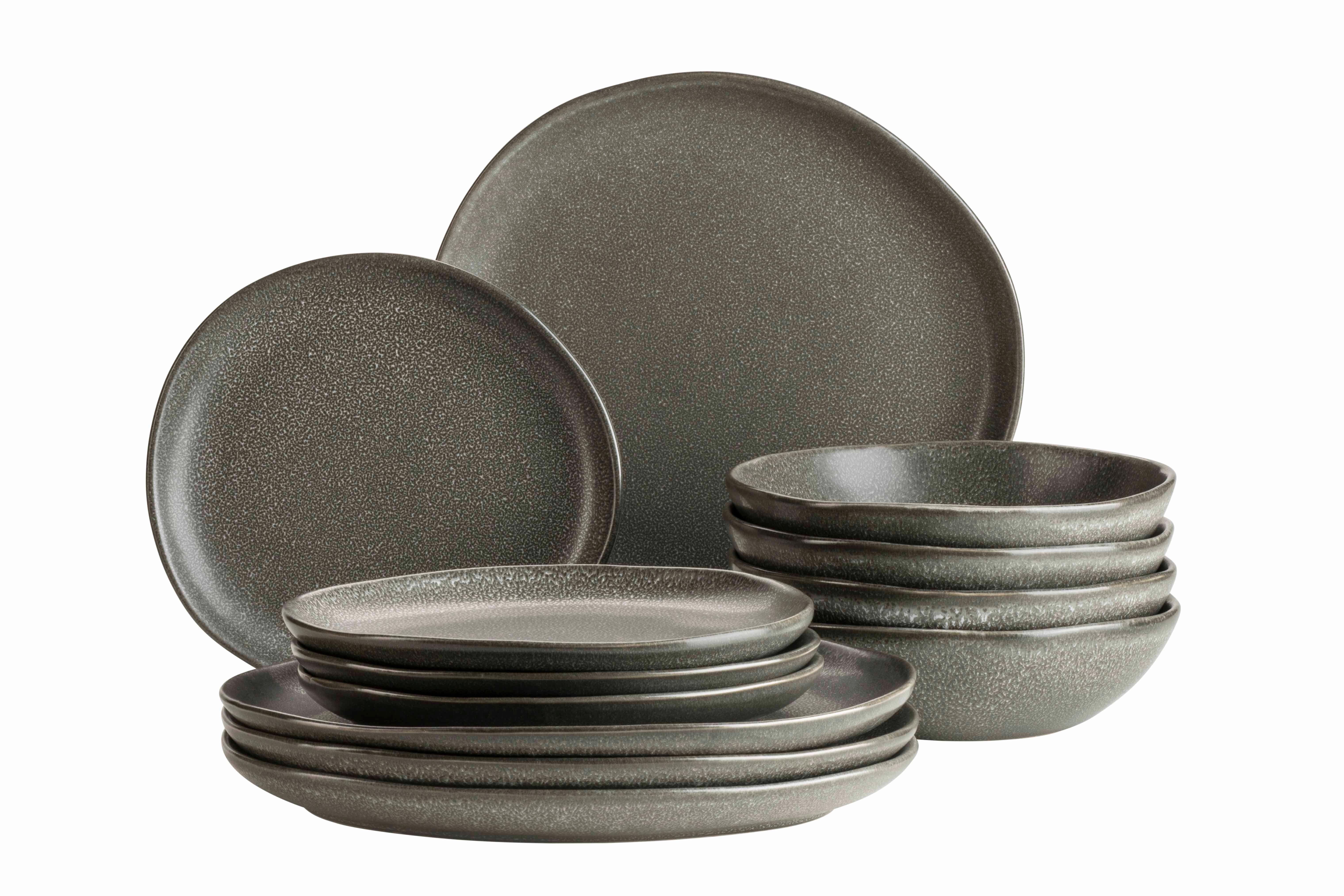 Tafelservice Marlena Dunkelgrau 12-teilig - Dunkelgrau, Basics, Keramik - Mäser