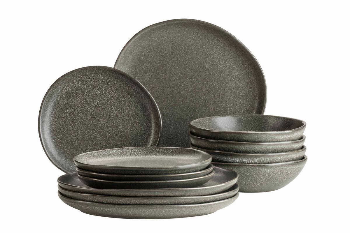 Tafelservice Marlena Dunkelgrau 12-teilig - Dunkelgrau, Basics, Keramik - Mäser