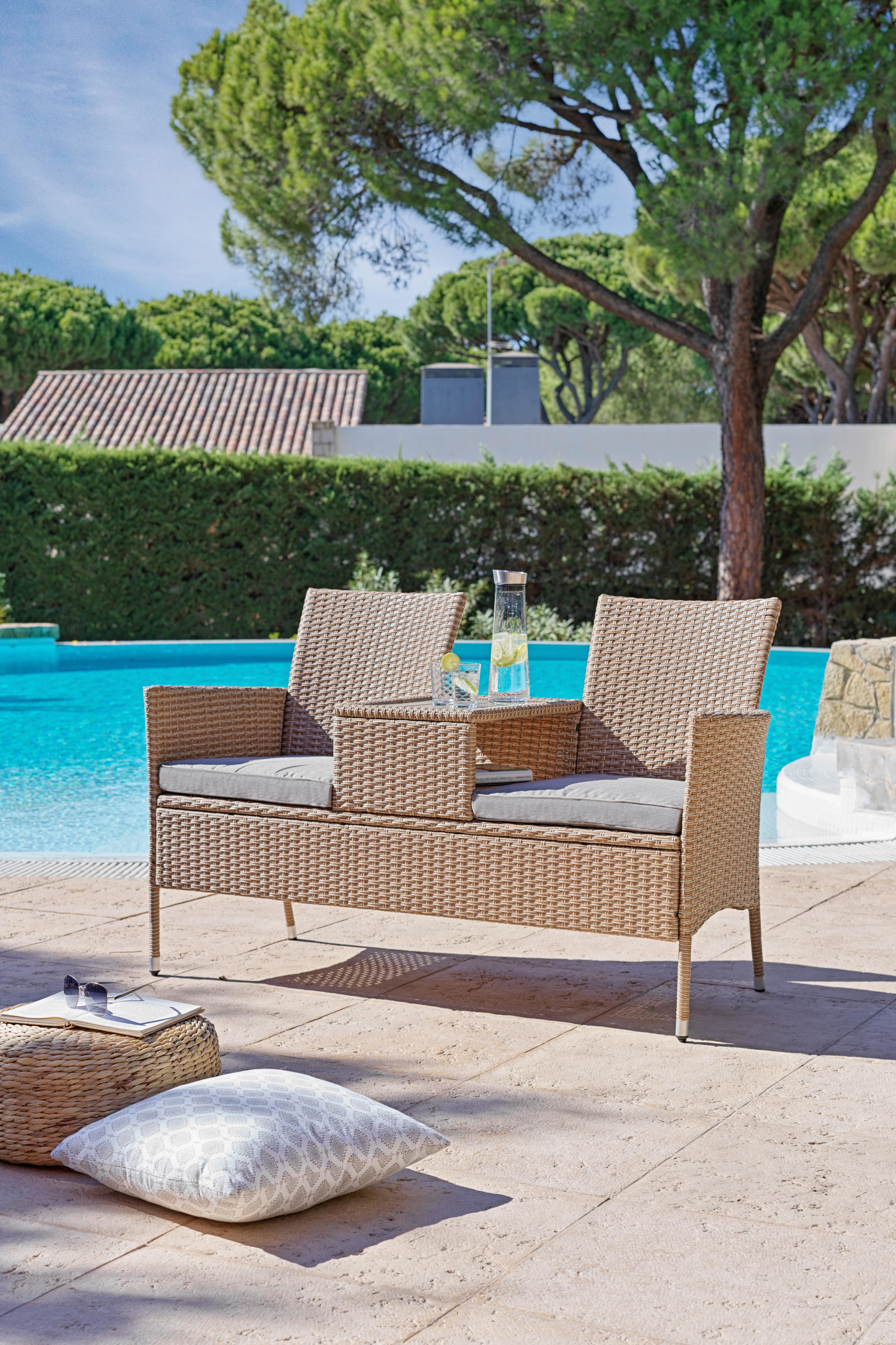 Gartenbank Polyrattan 2-Sitzer Pescara Grau mit Kissen - Grau, MODERN, Kunststoff/Textil (143/87/64.5cm) - Luca Bessoni