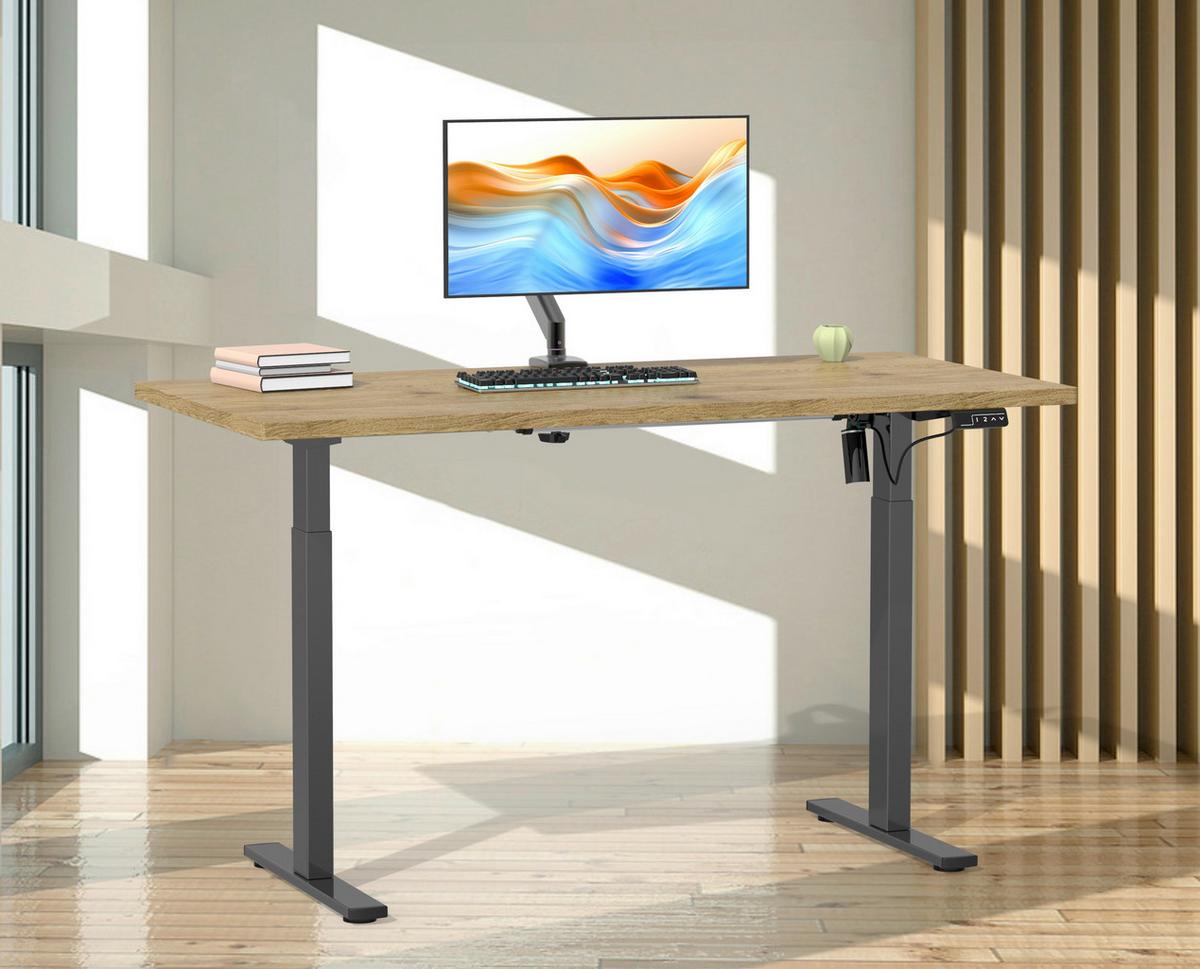 Schreibtisch E-Lona Schwarz/Eiche Dekor B: 140 cm - Honigeiche/Silberfarben, Design, Holzwerkstoff/Metall (140/80/71cm) - MID.YOU