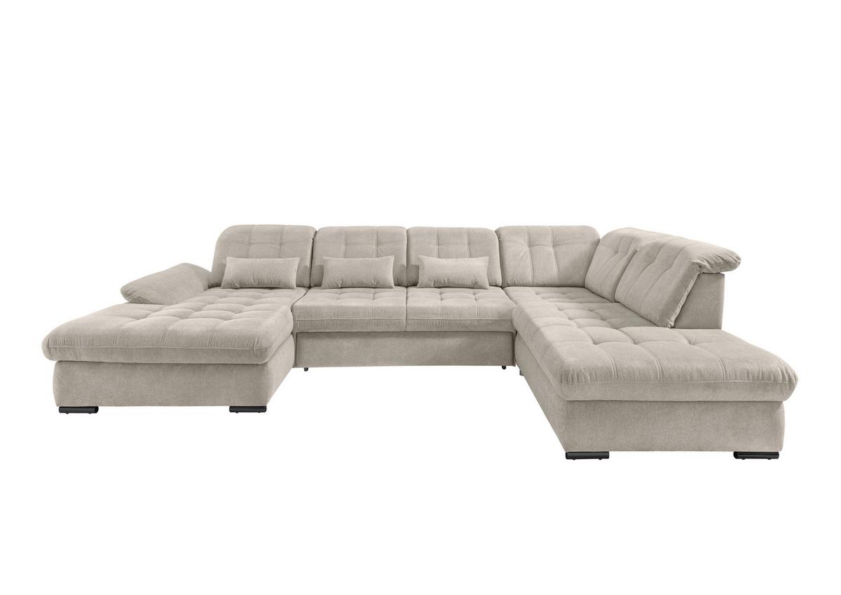 Wohnlandschaft Mit Bettkasten Rigatti Beige B: 387 Cm - Beige/Schwarz, MODERN, Textil (184/387/252cm) - Livetastic