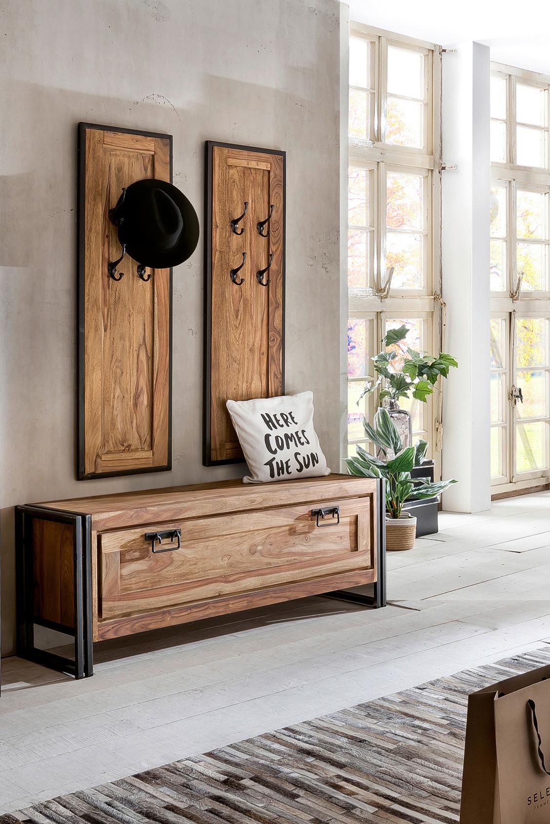 Garderobe Dielen Naturfarben/Schwarz B: 130cm - Schwarz/Naturfarben, Design, Holz/Metall (130/160/40cm) - MID.YOU
