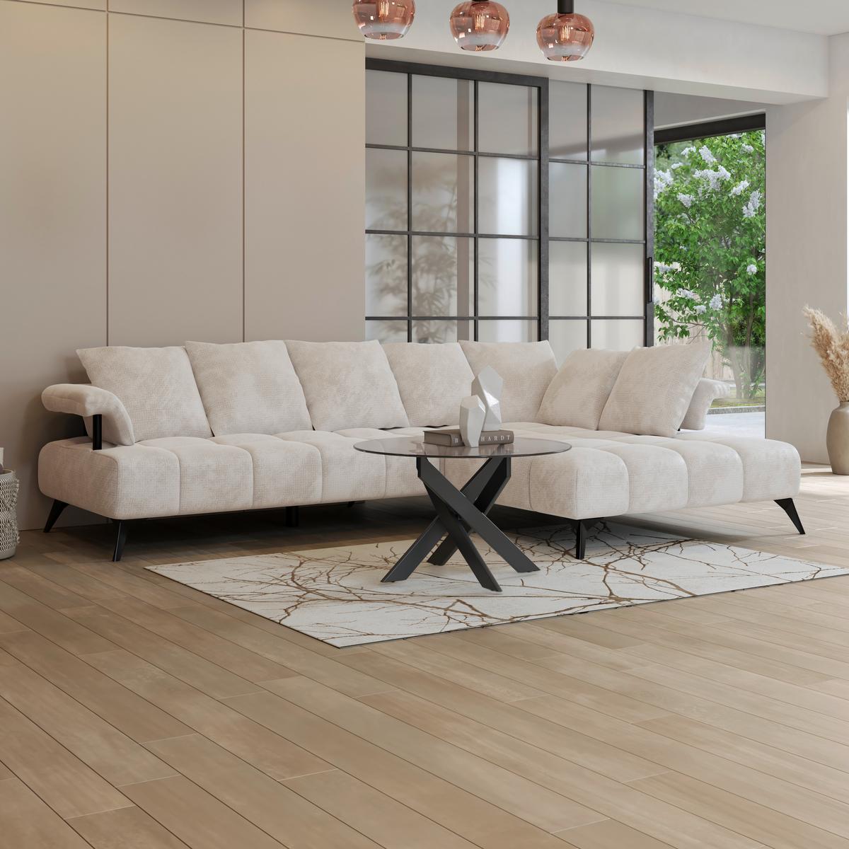 Ecksofa Vanessa New - Beige/Schwarz, MODERN, Textil (297/200cm)
