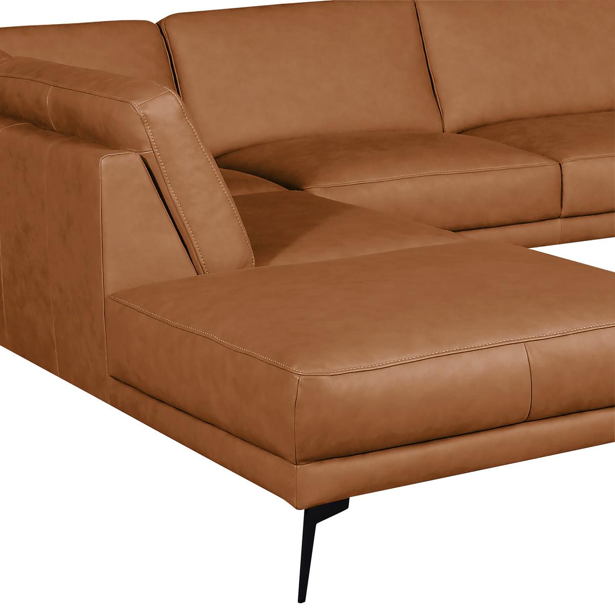 Ecksofa Spring, Cognac S: 250x273 cm - Cognac/Schwarz, Design, Leder (250/273cm) - Livetastic