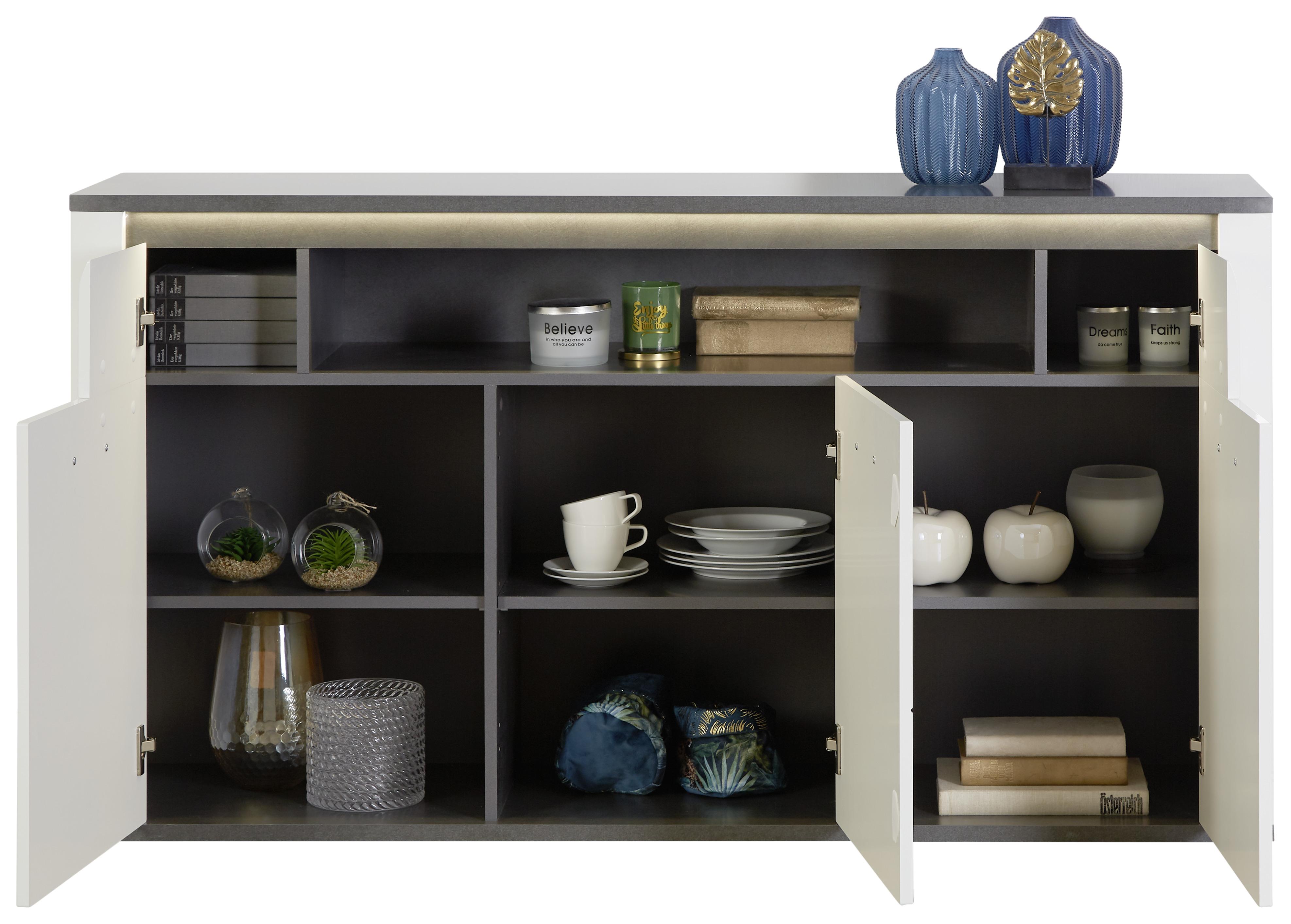 Sideboard mit Led B: 156,3 cm Alassio, Weiß/Matera - Schwarz/Graphitfarben, MODERN, Holzwerkstoff (156,3/86,2/40,5cm) - Luca Bessoni