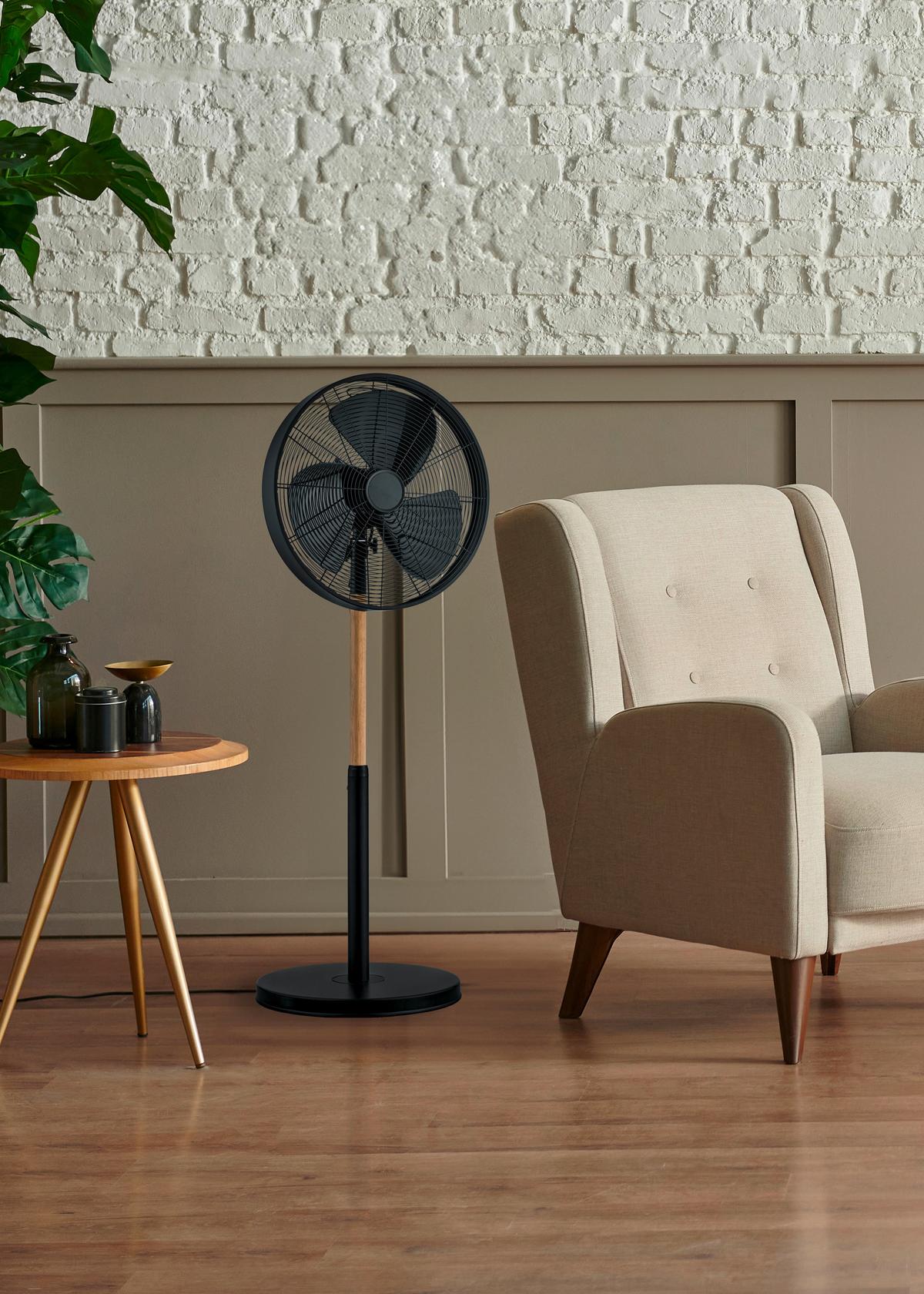 Standventilator Viking Braun Schwarz D: 45 Cm - Schwarz/Braun, KONVENTIONELL, Holz/Metall (45/120,50cm)