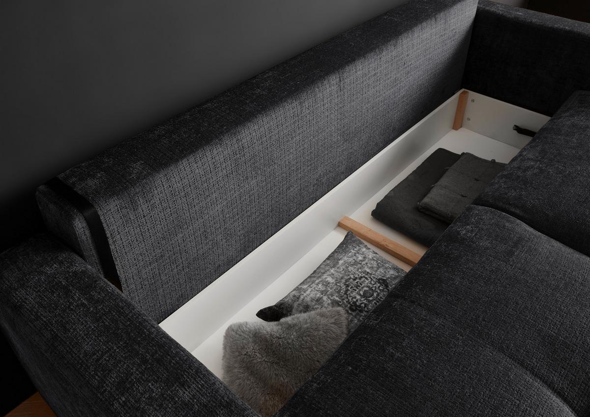 Schlafsofa Bullet Schwarz B: 235 Cm - Schwarz, KONVENTIONELL, Textil (235/88/120cm) - MID.YOU