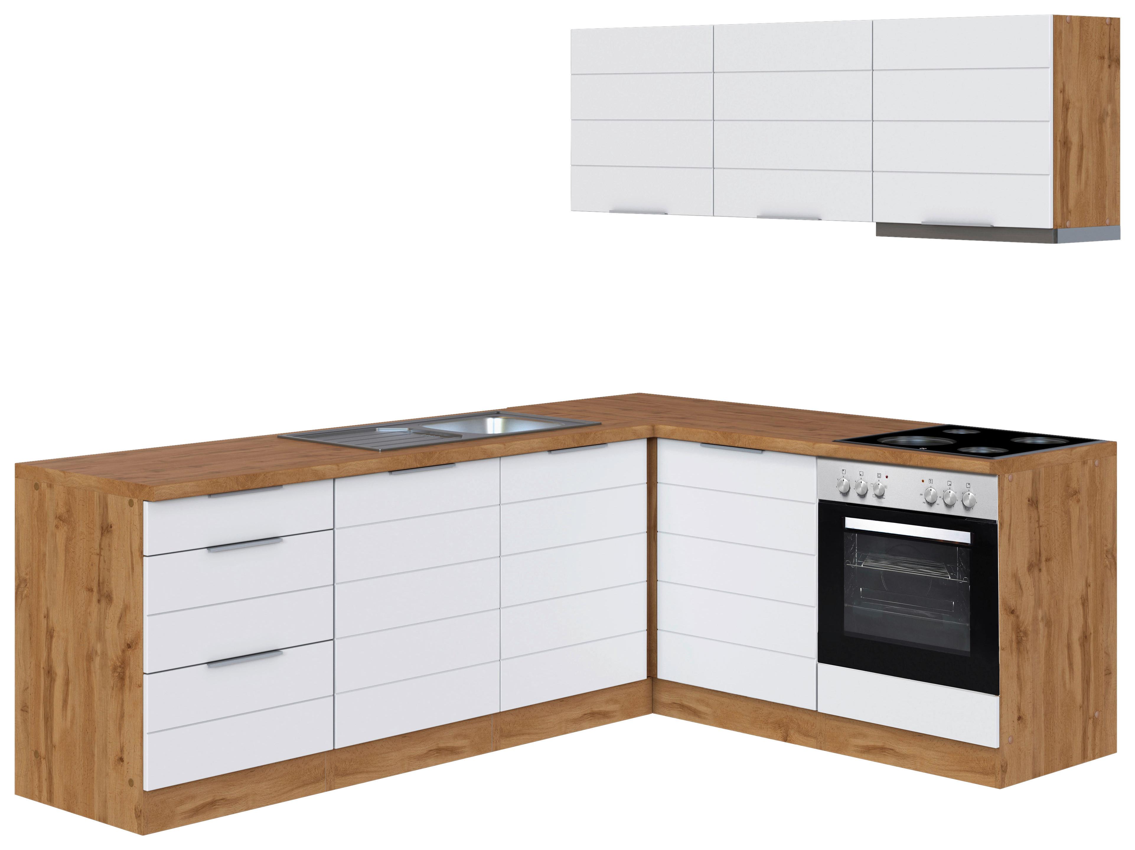 Eckküche Florenz mit Geräte 240x180 cm Weiß/Eiche Dekor - Eiche Wotan/Weiß, Design, Holzwerkstoff (240/180cm) - Held