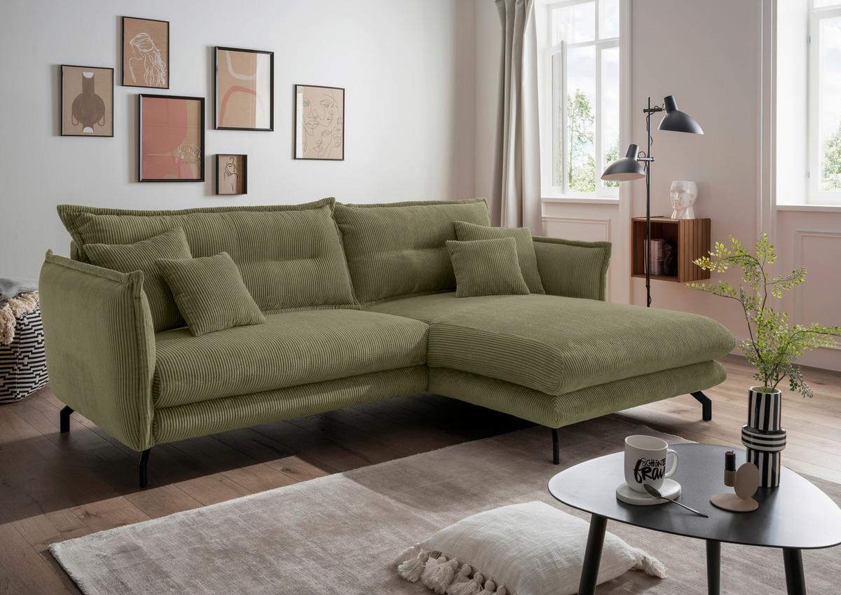 Ecksofa Lava Olivgrün S: 255x180cm - Schwarz/Olivgrün, MODERN, Textil (255/180cm) - Livetastic