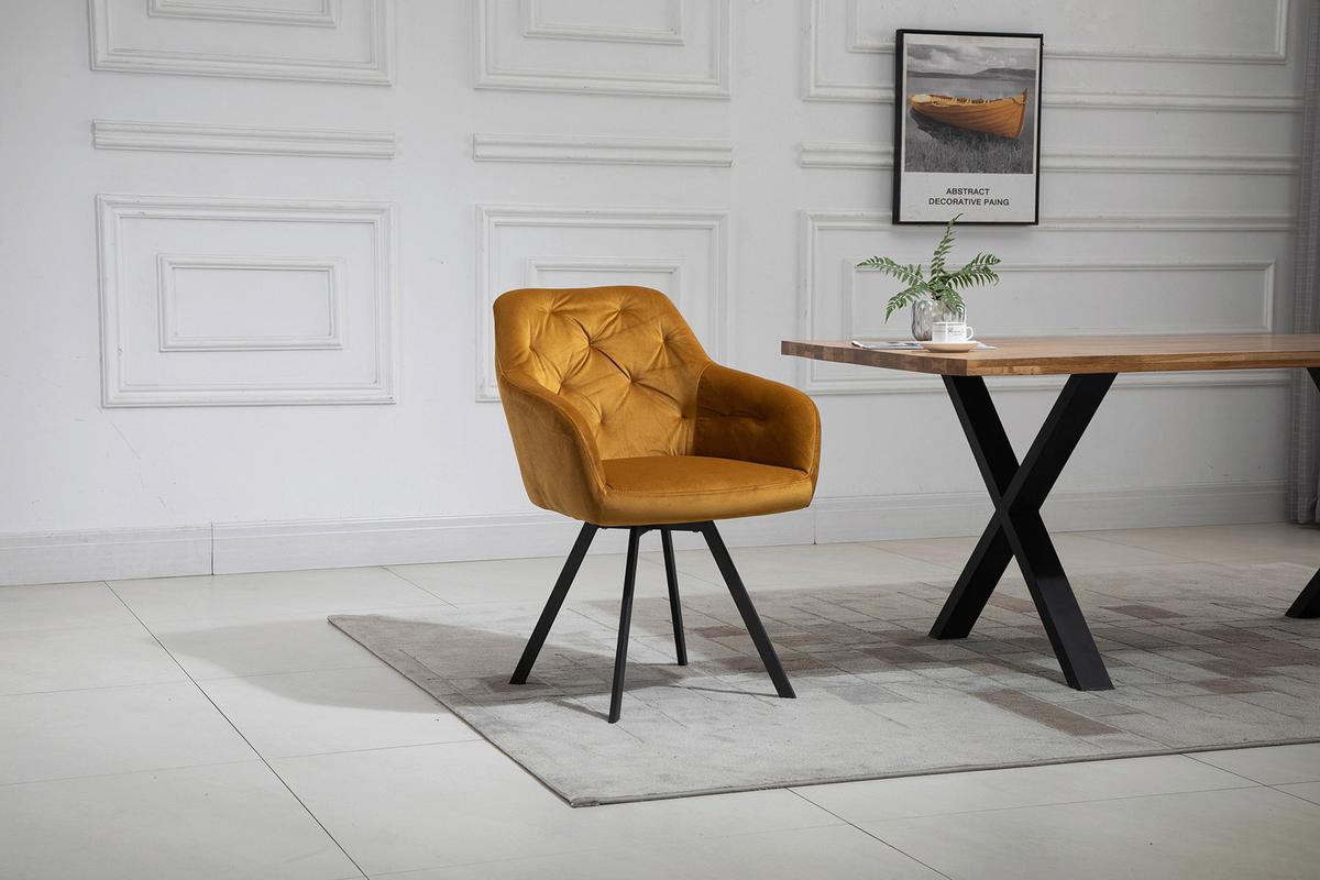 Armlehnstuhl Senfgelb B: 61 cm - Senfgelb/Schwarz, MODERN, Textil/Metall (61/85/62cm) - Livetastic