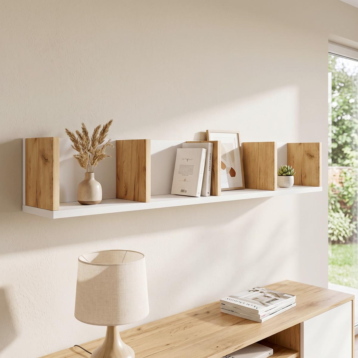 Wandregal Honsa Weiß, Honigeiche Dekor B: 97cm - Honigeiche/Weiß, Design, Holzwerkstoff (97/17/17cm) - MID.YOU