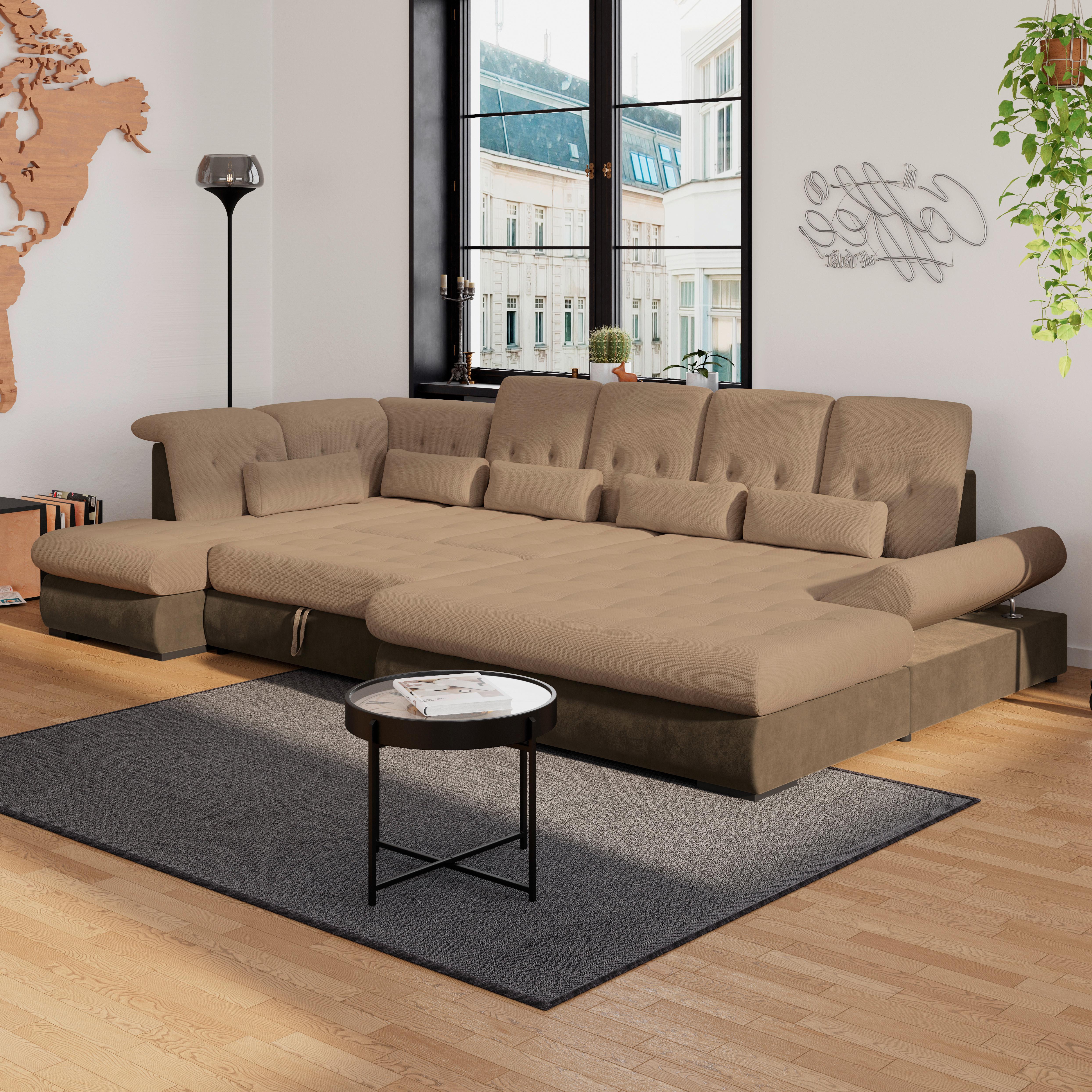 Wohnlandschaft Madera Braun, S: 212x358 Cm - Hellbraun/Dunkelbraun, KONVENTIONELL, Kunststoff/Textil (212/358/190cm)