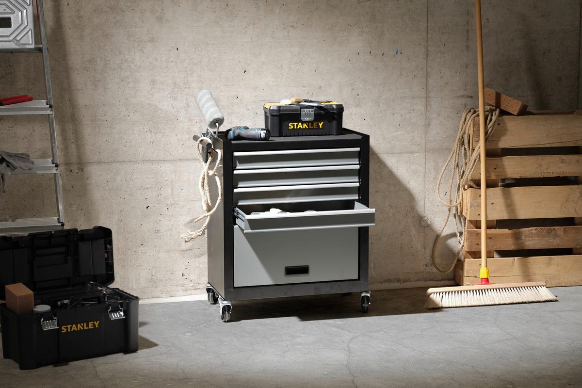 Werkstattwagen Falkon 4 Laden Verschließbar mit Rollen - Schwarz/Grau, MODERN, Metall (61,6/33/74,5cm) - Homezone