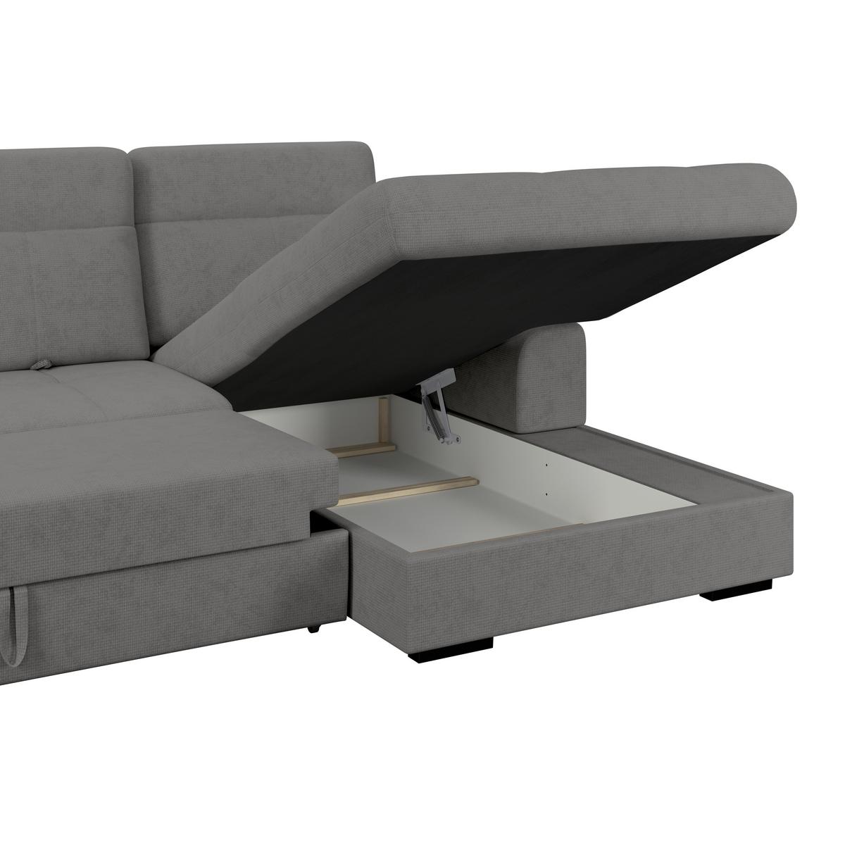 Ecksofa mit Bettfunktion Malaga new Chenille anthrazit - Anthrazit/Schwarz, KONVENTIONELL, Textil (286/203cm) - Ondega