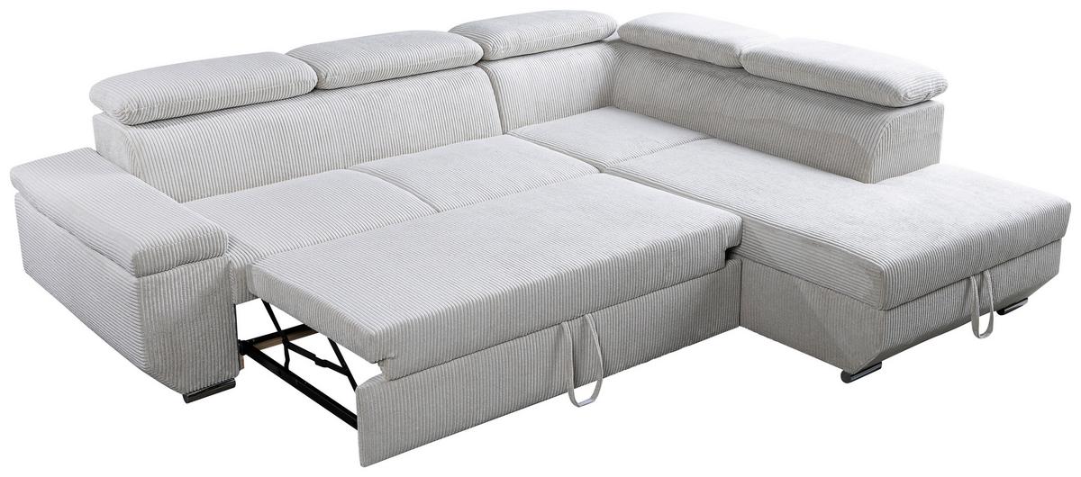 Ecksofa Lars I Cord Creme, Lf: 123x193cm - Chromfarben/Creme, Design, Textil (264/215cm) - Livetastic