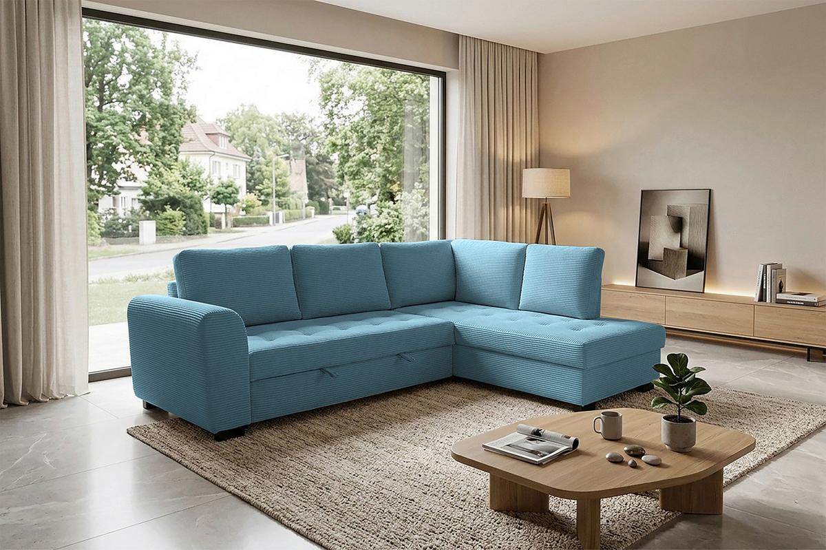 Ecksofa John Hellblau S: 239x178 cm - Schwarz/Hellblau, Trend, Textil (239/178cm)