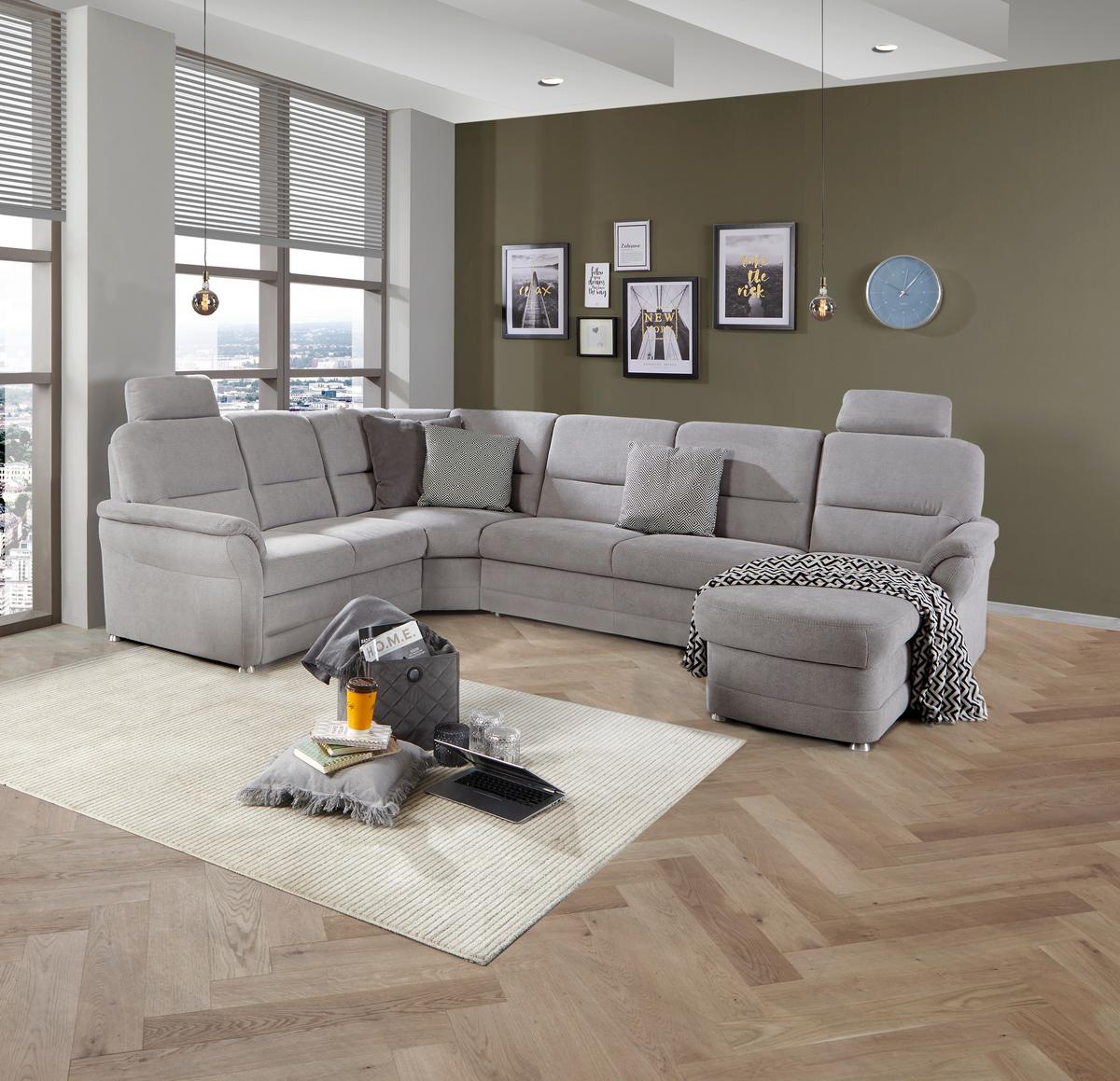 Wohnlandschaft mit Schlaffunktion Webstoff - Silberfarben, MODERN, Holz/Holzwerkstoff (228/310/160cm) - James Wood