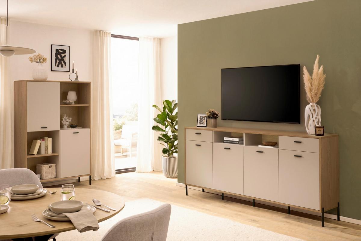 Wohnwand Fredericia Kaschmir/Eichefarben - Kaschmir/Eichefarben, Design, Holzwerkstoff - MID.YOU