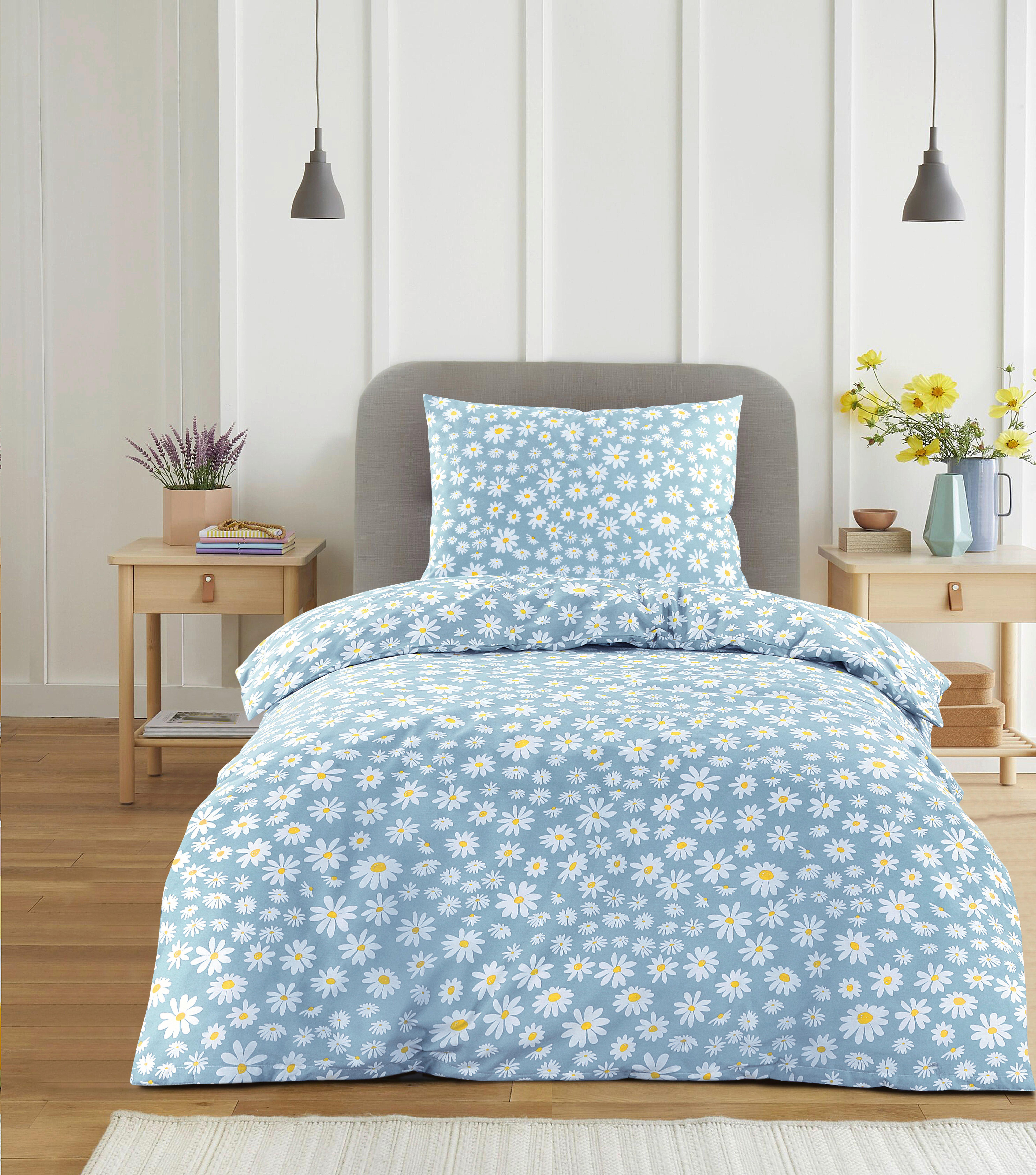 Bettwäsche Daisy - Pastellblau/Hellgelb, ROMANTIK / LANDHAUS, Textil (140/200cm) - James Wood
