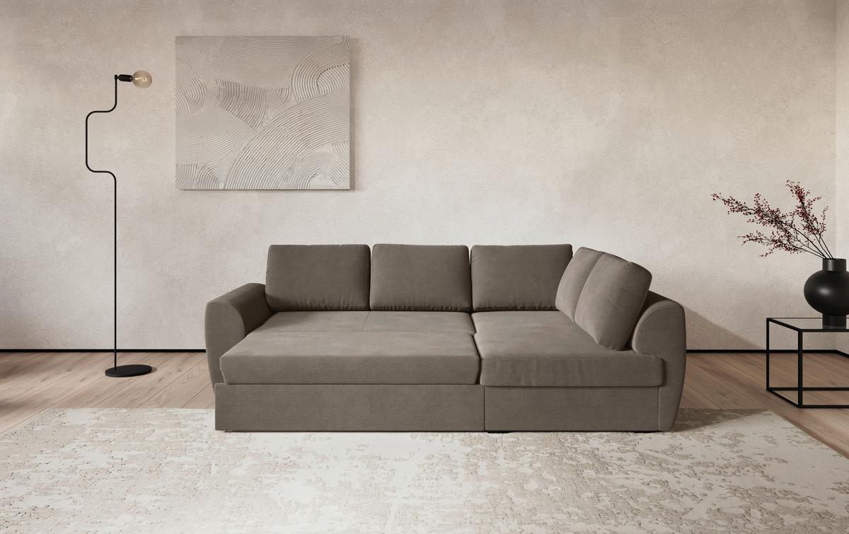 Ecksofa mit Bettfunktion Drift Cord taupe, B: 253cm - Taupe/Schwarz, Trend, Textil (253/86/154cm)