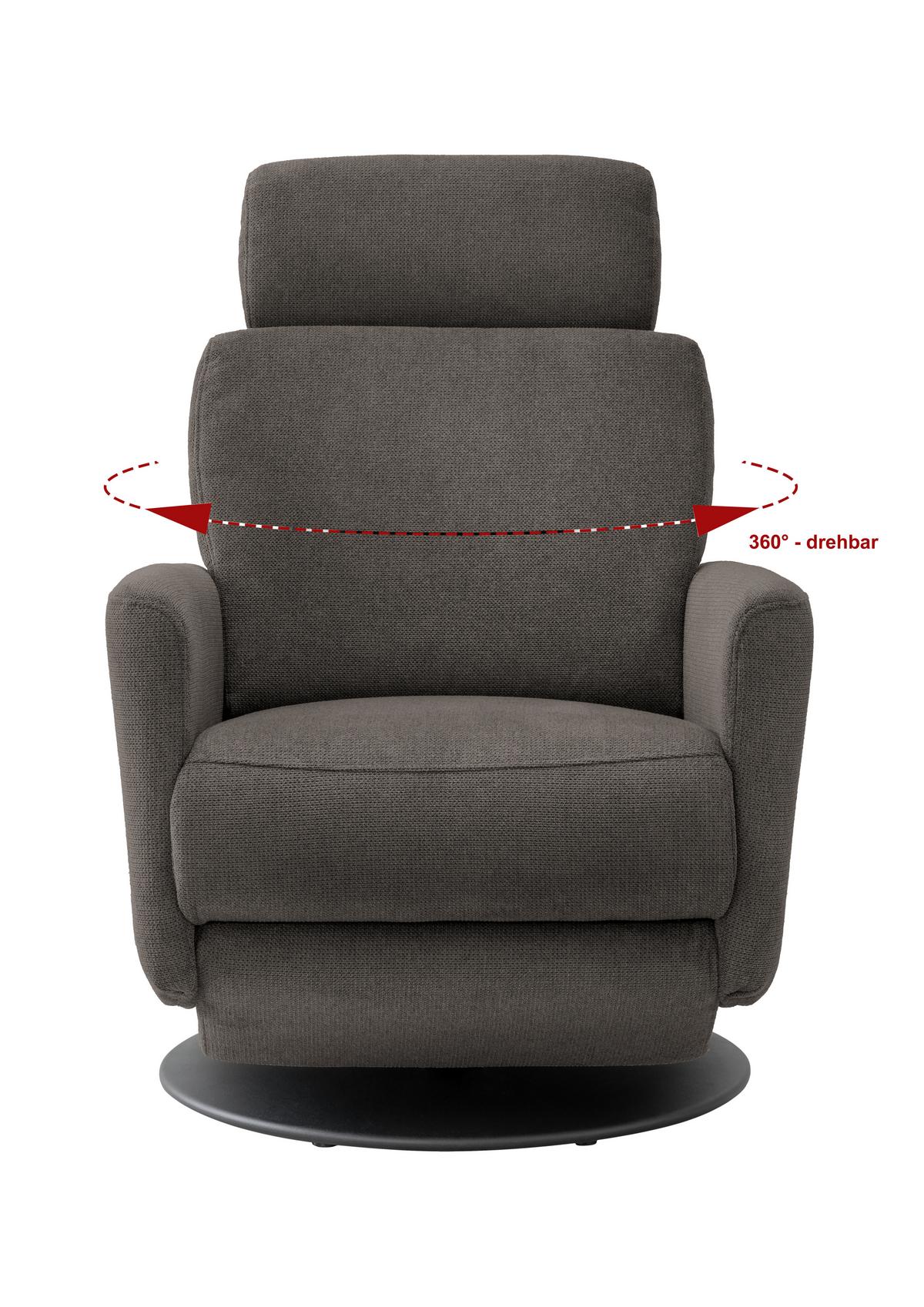 Relaxsessel Centrale T: 87-154 Cm, Graubraun - Graubraun/Schwarz, MODERN, Textil (77/105/87-154cm) - Livetastic