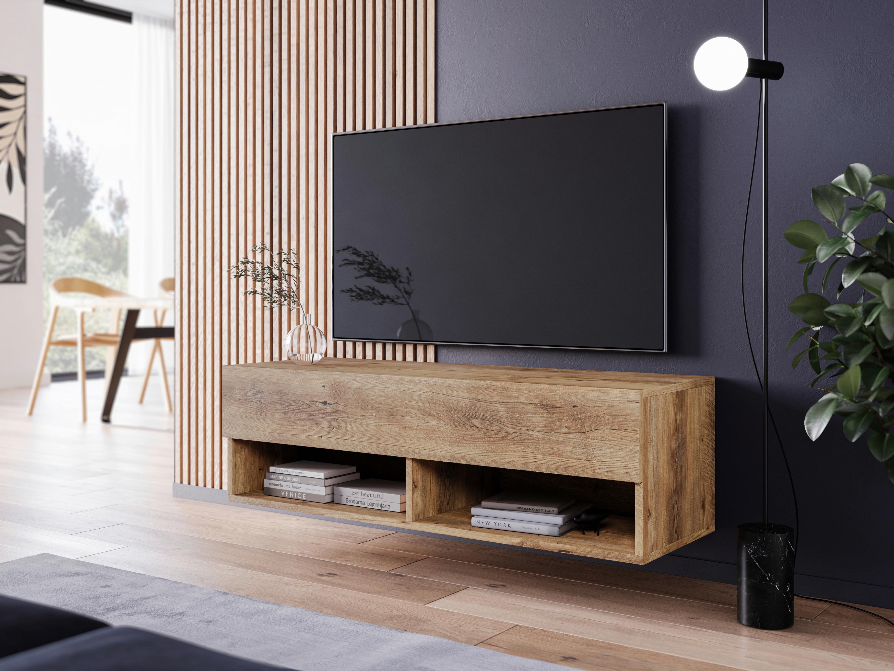 Nízká komoda s LED osvětlením, dekor kaštan - šedá/barvy kaštanu, Lifestyle, kompozitní dřevo/plast (100/30/31cm) - P & B