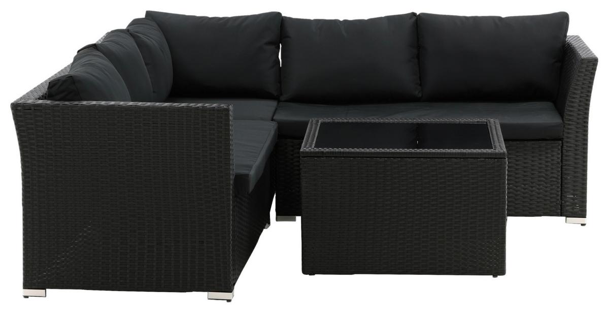 Loungegarnitur 4-tlg Haiti Aus Kunststoff Mit Kissen - Schwarz, KONVENTIONELL, Kunststoff - Gardenson