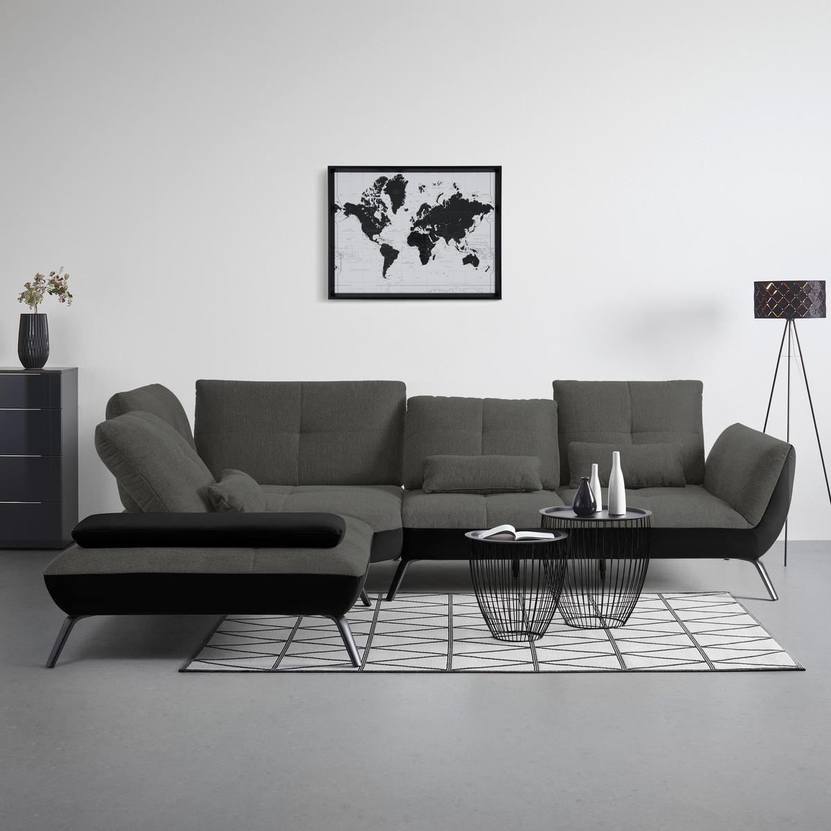 Rohová sedačka TRENDY, levá, černá / antracitová - černá/antracitová, Moderní, kov/kompozitní dřevo (250/93/310cm) - Premium Living