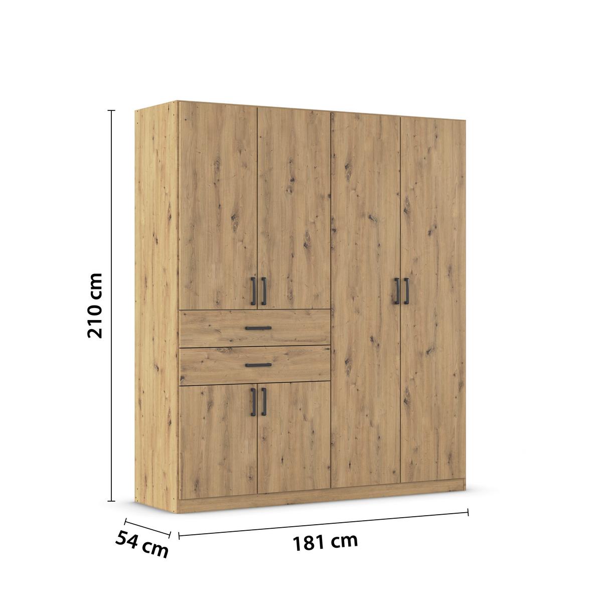 Drehtürenschrank 180 cm Maika Eiche Artisan - Eiche Artisan, MODERN, Holzwerkstoff (180/210/54cm) - Rauch Möbel