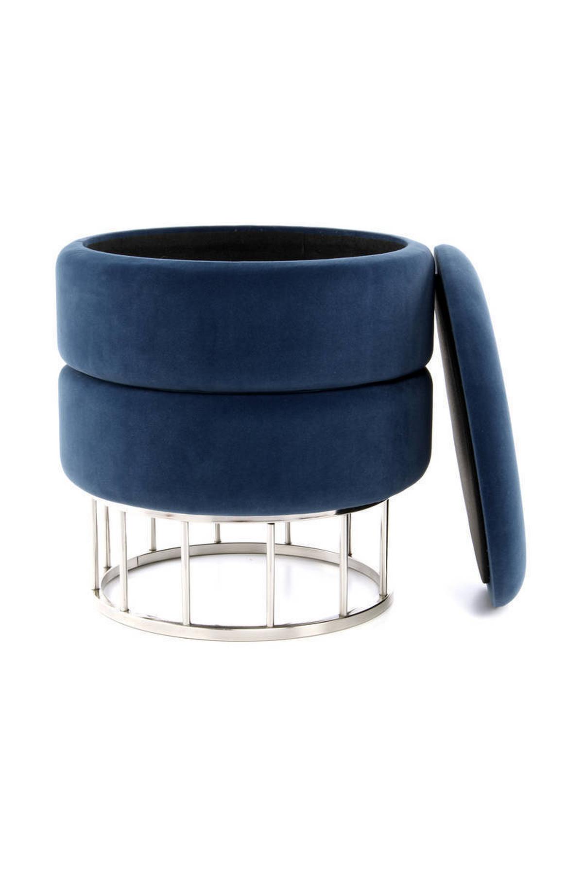 Hocker Pouf Samt/Eisen Dunkelblau/Silbern H: 41 cm - Silberfarben/Dunkelblau, Basics, Holzwerkstoff/Kunststoff (37,5/41/37,5cm) - Kayoom