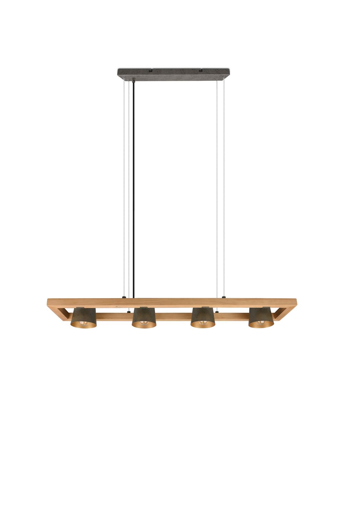 Hängeleuchte Bell H: 150 cm 4-Flammig, Glockendesign - Nickelfarben, Natur, Holz/Metall (100/150/21cm) - Trio Leuchten