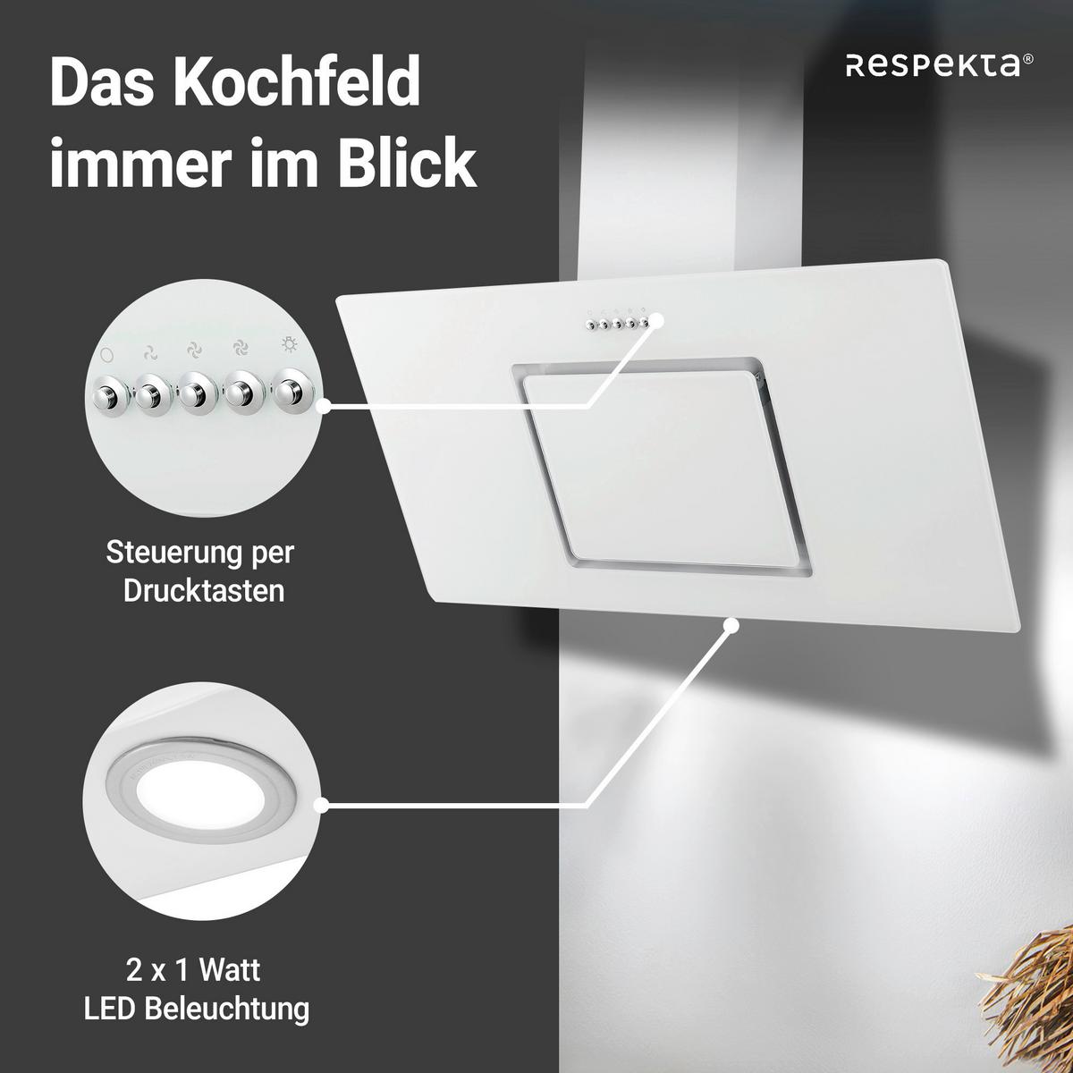 Dunstabzugshaube Svea Weiß B: 90 Cm, Led - Weiß, Trend, Glas/Metall (90/73,9-111,9/37cm) - Respekta
