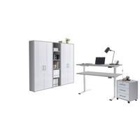 Büro Office Edition Weiß Hochglanz, Grau - Weiß Hochglanz/Grau, MODERN, Holzwerkstoff/Metall - MID.YOU