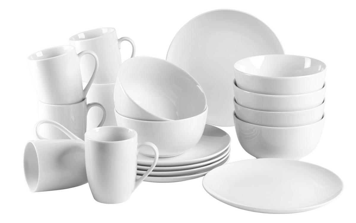 Frühstücksset Weiß Barca für 6 Personen, 18tlg. - Weiß, Basics, Keramik - Mäser