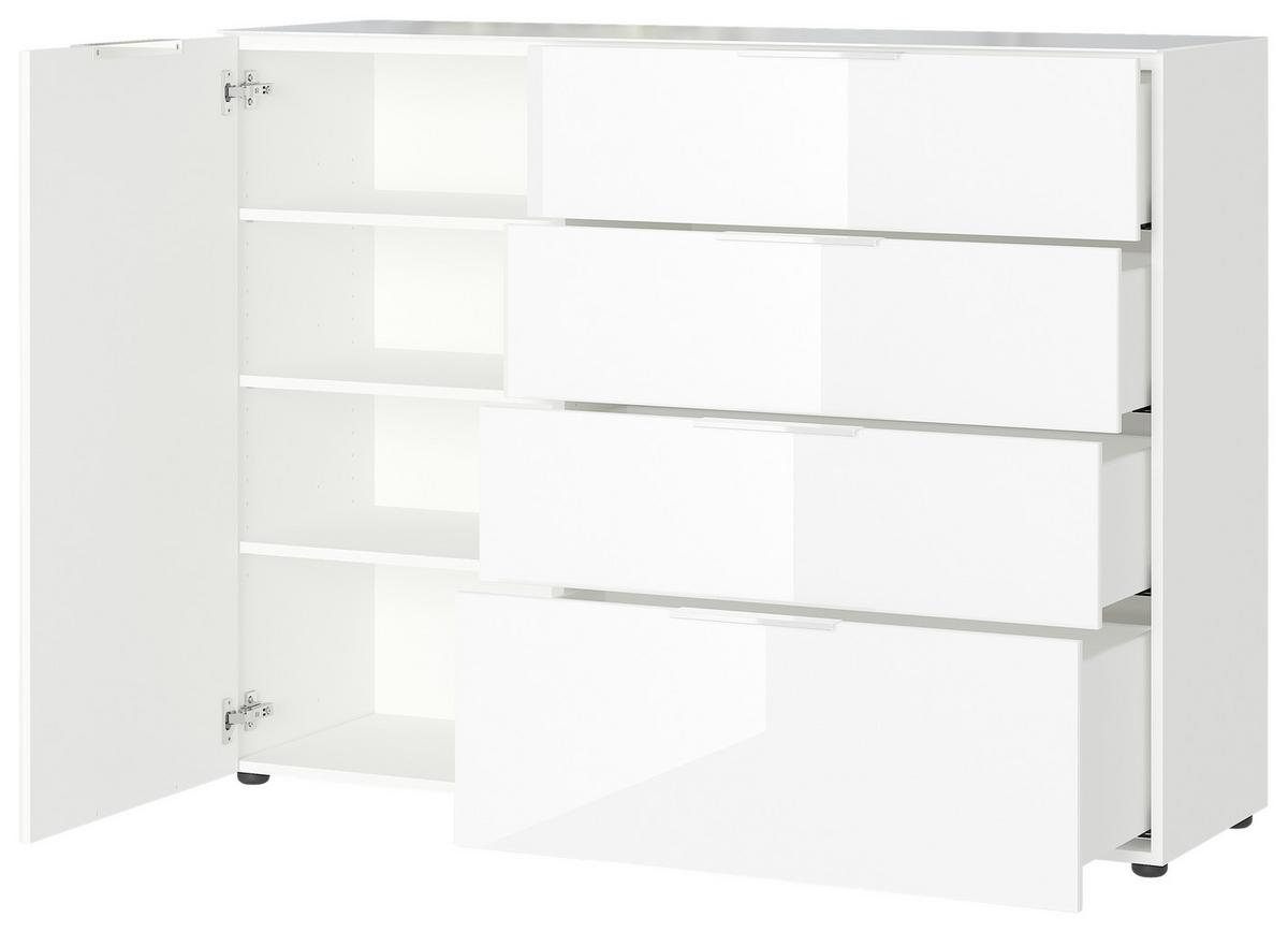 Sideboard mit Glas B: 134 cm Gw-Oakland Weiß - Schwarz/Weiß, KONVENTIONELL, Glas/Holzwerkstoff (134/102/42cm) - Germania