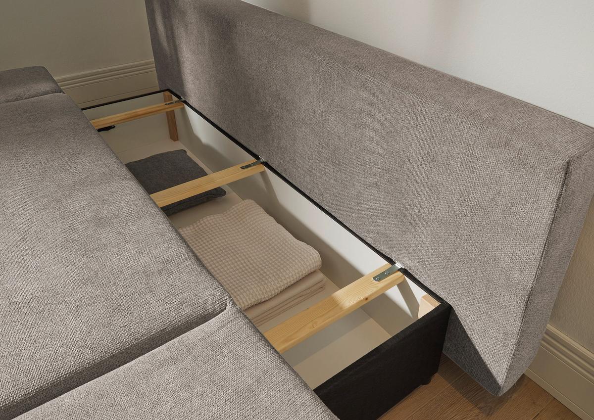 Schlafsofa Sunny 3dl Taupe B: 212 Cm - Taupe/Schwarz, KONVENTIONELL, Holzwerkstoff/Textil (212/88/101cm) - MID.YOU