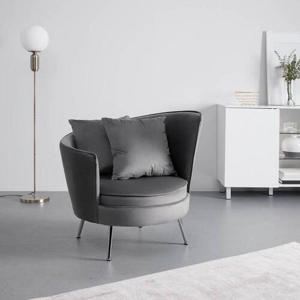 Křeslo Cherie šedá - tmavě šedá/barvy chromu, Moderní, kov/textil (87/83/85cm) - Bessagi Home