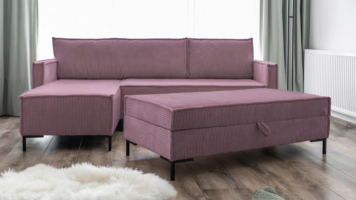 Rohová sedací souprava, starorůžová - starorůžová/černá, Design, kov/textil (232/90/154cm) - MID.YOU