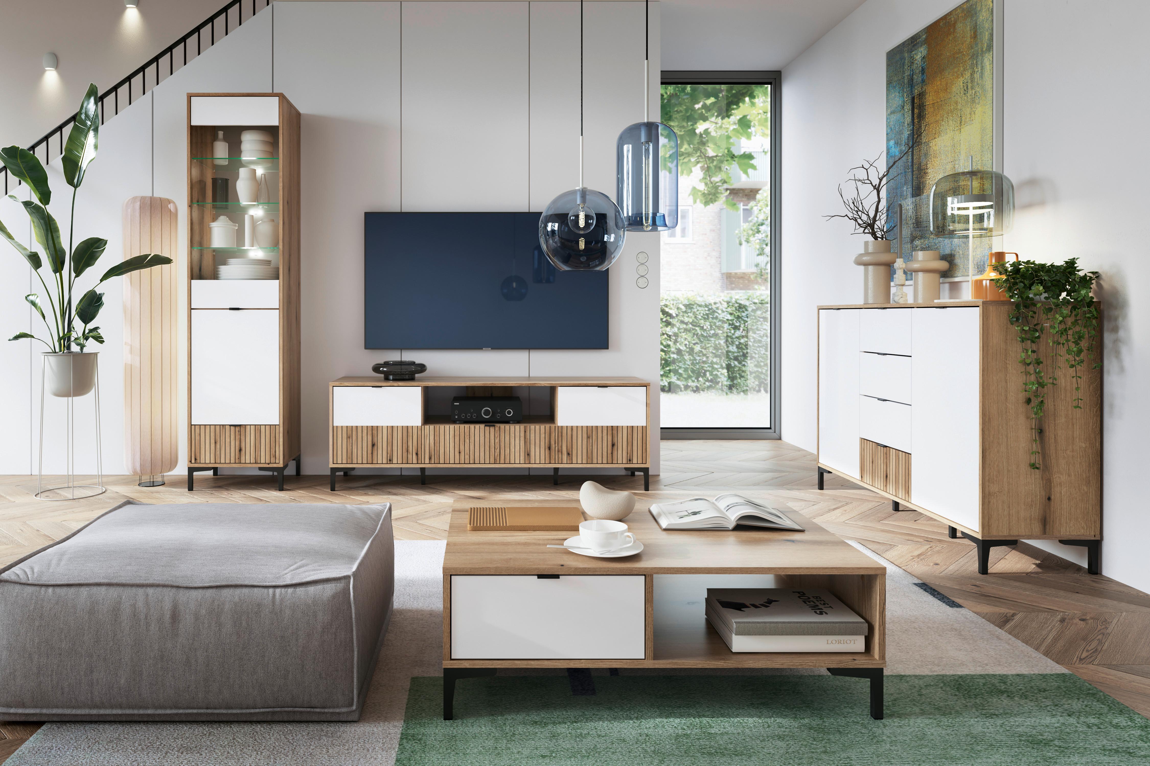 Kommode Ricko Eichefarben/Weiß B: 135,4 cm - Eichefarben/Schwarz, Trend, Holzwerkstoff (135,4/92,4/40cm)