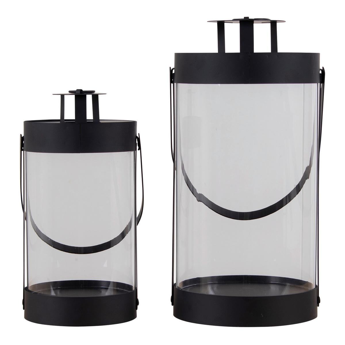 Laternenset Bondi Klar Schwarz B: 12 Cm - Klar/Schwarz, Design, Glas/Metall (12/24/12cm)