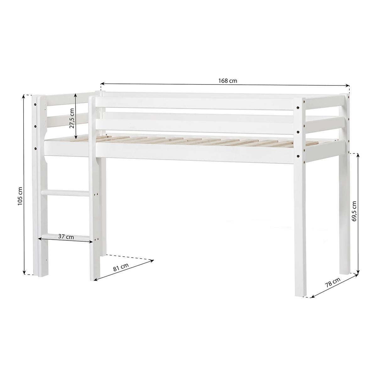 Hochbett Eco Dream Weiß, Lf: 70x160 Cm - Weiß/Naturfarben, MODERN, Holz (70/160cm) - MID.YOU