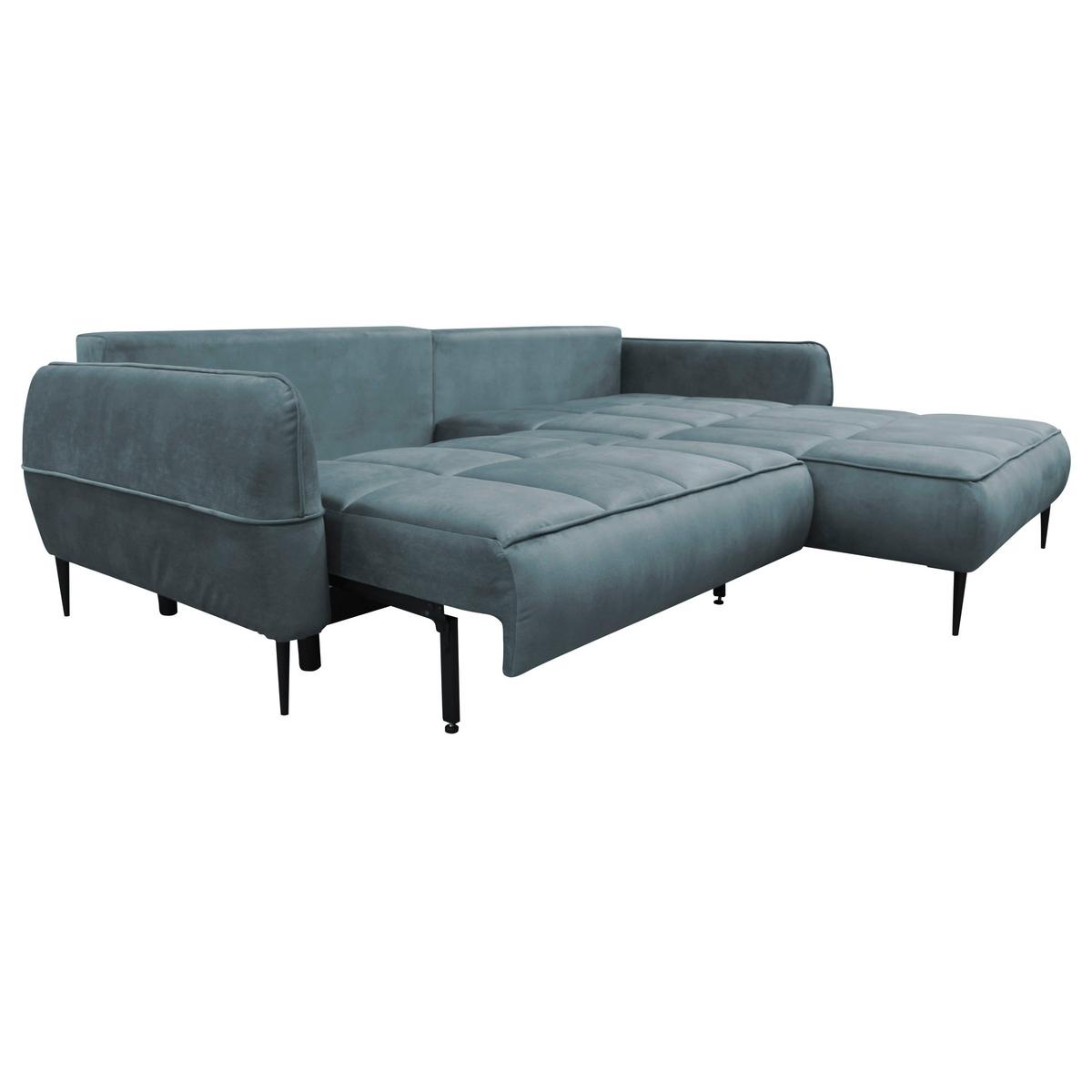 Ecksofa mit Bettkasten Letto 260x189 cm Velours Blau - Blau/Schwarz, Design, Textil (260/189cm) - MID.YOU
