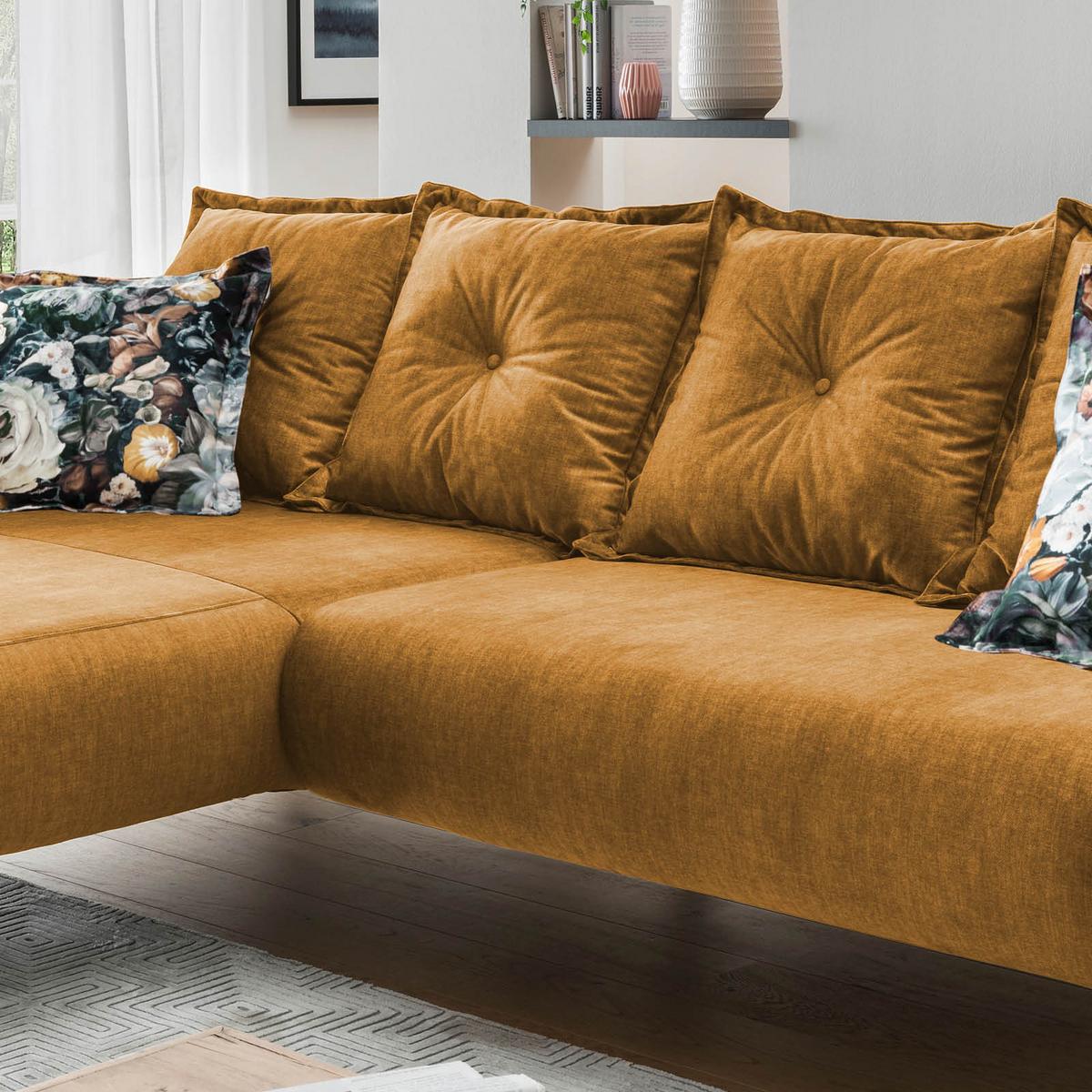 Ecksofa Baggio Gelb S: 277/162 cm - Gelb/Buchefarben, MODERN, Holz/Textil (277/162cm) - Livetastic