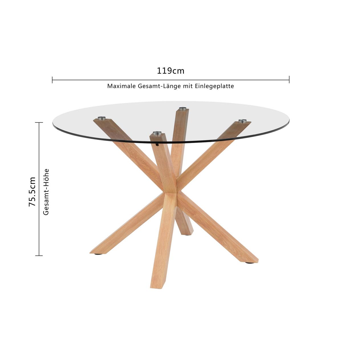 Esstisch Nara Eichefarben D: 119 cm - Klar/Eichefarben, MODERN, Glas/Metall (119/119/75,5cm) - P & B