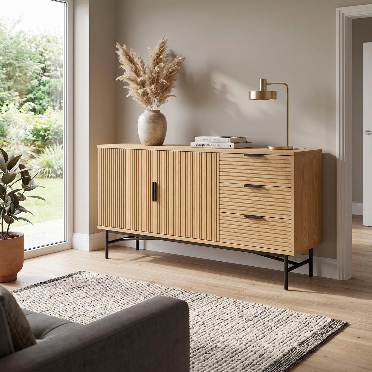 SIDEBOARD Schwarz, Eiche Dekor B: 160cm - Eichefarben/Schwarz, Design, Holz/Holzwerkstoff (160/75/40cm) - Livetastic