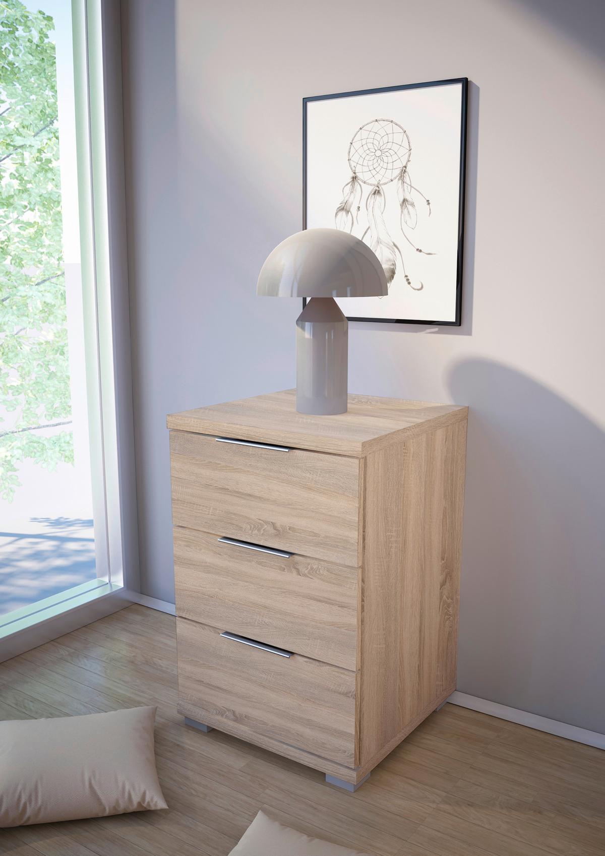 Noční stolek dekor dub výška 61 cm - barvy dubu/barvy stříbra, Basics, kompozitní dřevo/plast (46/61/42cm) - MID.YOU