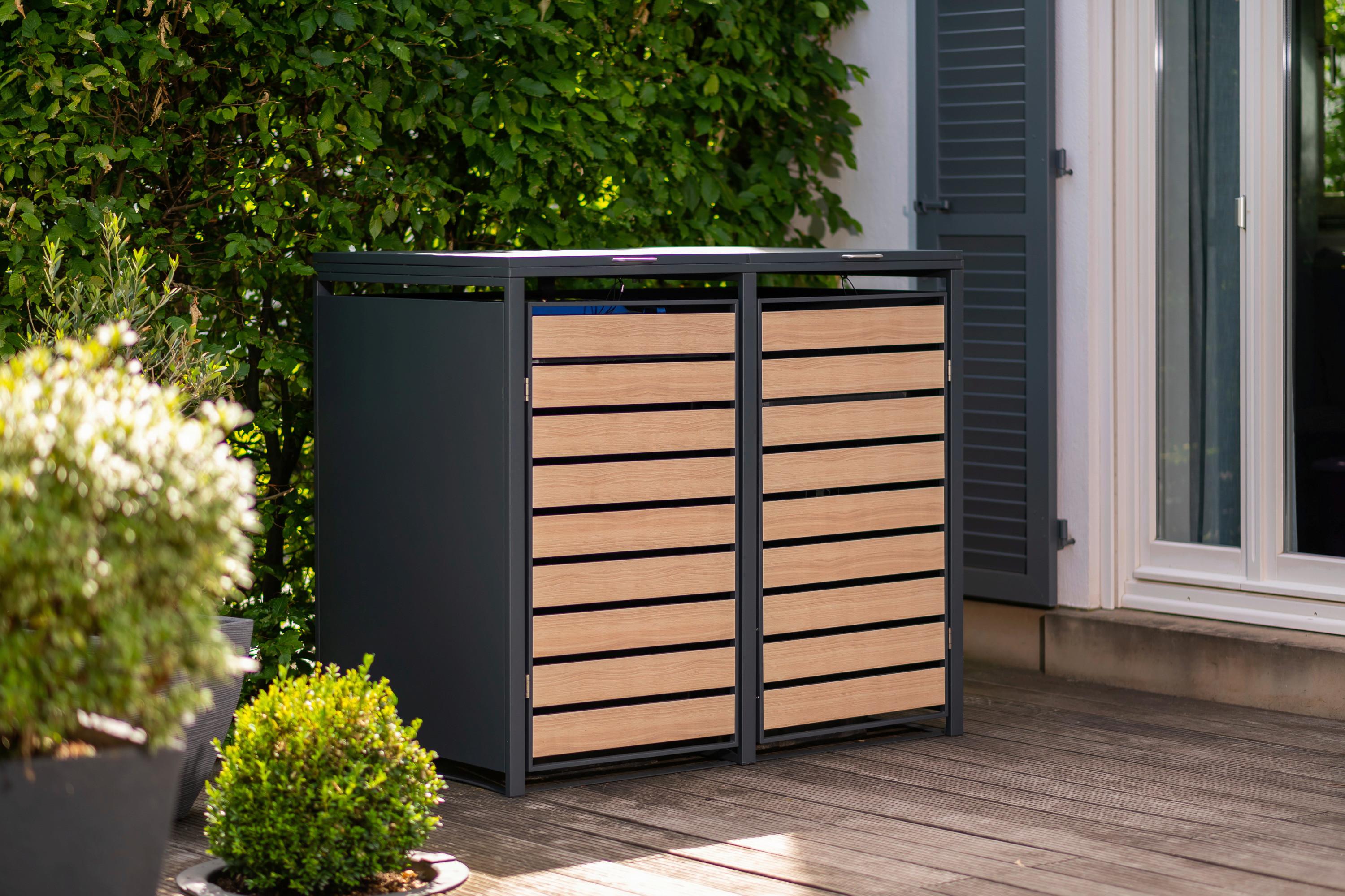 MÜLLTONNENBOX MÜLLTONNENBOX 2-FACH 240 LITER - Anthrazit/Naturfarben, Basics, Metall (80/116/132cm)