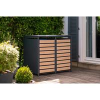 MÜLLTONNENBOX MÜLLTONNENBOX 2-FACH 240 LITER - Anthrazit/Naturfarben, Basics, Metall (80/116/132cm)